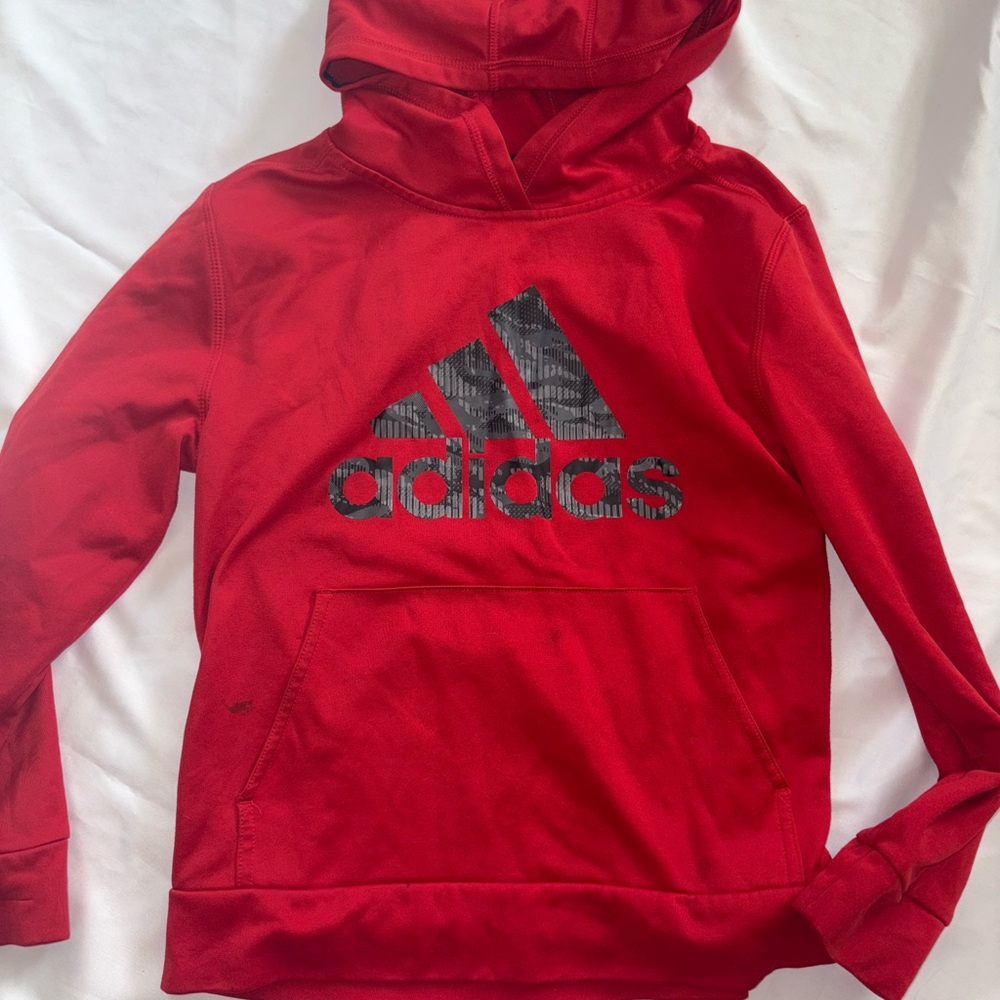 Adidas Kids Medium Red Hoodie with Black and Gray Logo, Boys Hoodies, Fall Wear